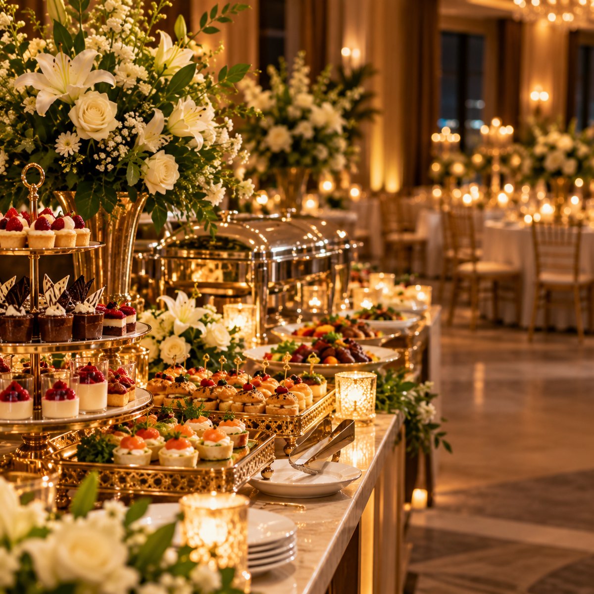 Sofraza Catering davet salonunda şık büfe sunumu