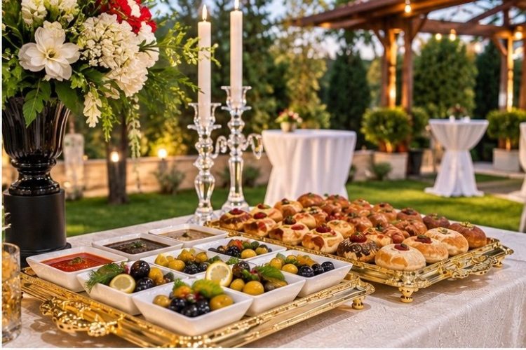 Sofraza Catering bahçede meze ve poğaça sunumu