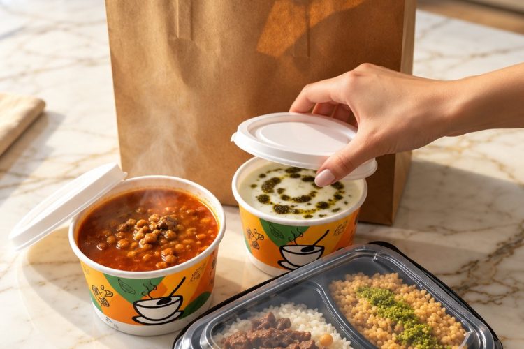 Sofraza kumanya paketi hazırlanıyor çorba ve etli pilav